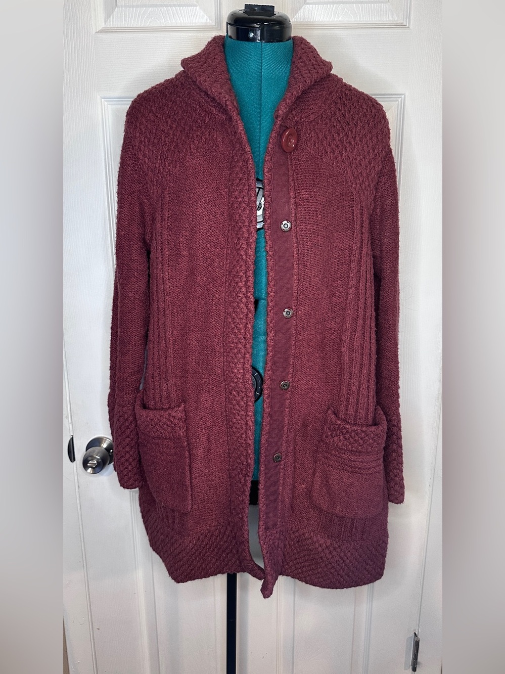 Prana Berry-Red Hooded Button Elsin Cardigan